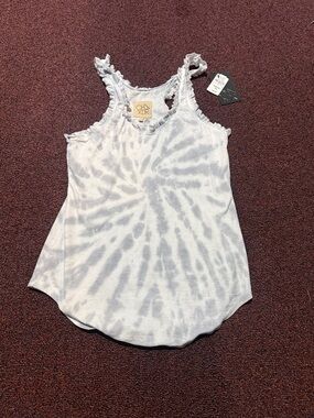 Free People Gray Tie-Dye Ruffle Strap Tank